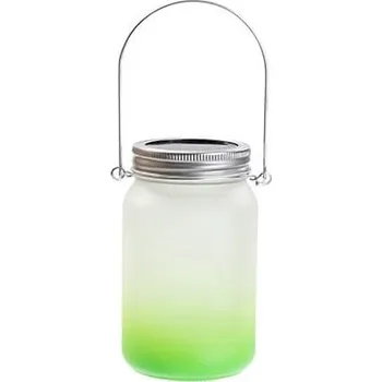 Lucerna Skleněná solární lucerna s kovovou rukojetí 450 ml se zeleným gradientem sublimace termotransfer