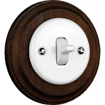 Elektrická zásuvka Elhard KV5201WD Keramik vyp. č.1 - kulatý, páčka, bílý / tm. dřevo - komplet