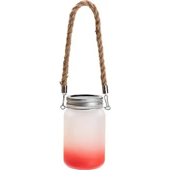 Lucerna Skleněná solární lucerna s jutovou rukojetí 450 ml s červeným gradientem sublimace termotransfer