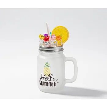 Sklenice Sklenice "Mason Jar" 350 ml s ouškem a ozdobným víčkem matná - led a citron sublimace termotransfer