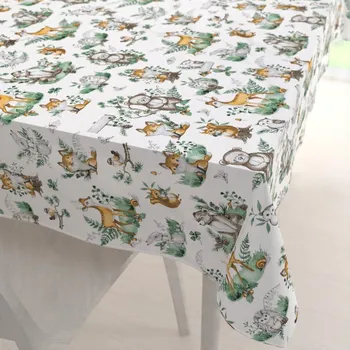 ubrus Dětský bavlněný obdélníkový ubrus Sandra SA-459 Lesní zvířátka na bílém 50x100 cm