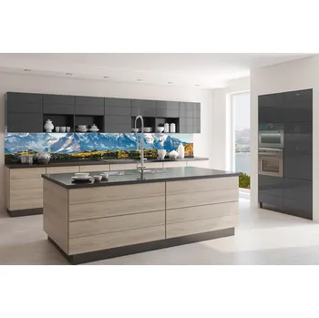 Fototapeta DIMEX | Fototapeta do kuchyně Jezero Lac Blanc KI-350-205 | 350 x 60 cm | modrá, bílá, zelená + Samolepicí fototapeta za kuchyňskou linku DIMEX Jezero Lac Blanc v šíři 350 cm