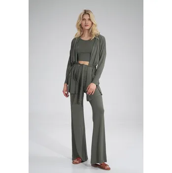 Dámský svetr Volný kardigan bez zapínání, zavazování páskem Barva: Olivová, Velikost: L/XL