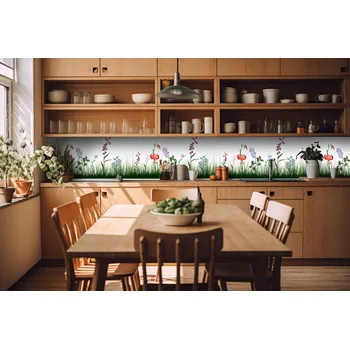 Fototapeta DIMEX | Fototapeta do kuchyně Luční design KI-420-182 | 420 x 60 cm | zelená, bílá, červená + Samolepicí fototapeta za kuchyňskou linku DIMEX Luční design v šíři 420 cm