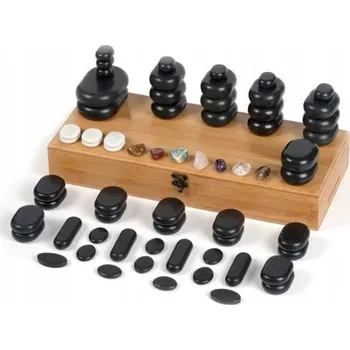 Masážní kámen Sada lávových kamenů 64ks v bambusové krabičce