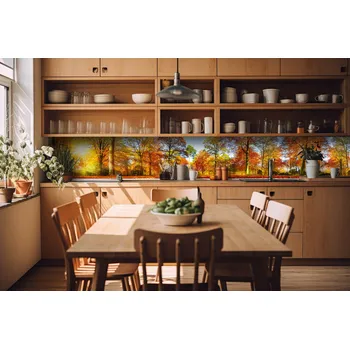 Fototapeta DIMEX | Fototapeta do kuchyně Barevný podzimní les KI-420-188 | 420 x 60 cm | hnědá, žlutá, oranžová + Samolepicí fototapeta za kuchyňskou linku DIMEX Barevný podzimní les v šíři 420 cm