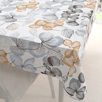 ubrus Bavlněný obdélníkový ubrus Sandra SA-367 Šedo-oranžové květy na bílém 50x100 cm