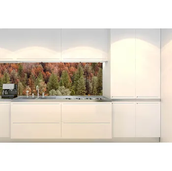 Tapeta DIMEX | Fototapeta do kuchyně Barevný borový háj KI-180-198 | 180 x 60 cm | hnědá, zelená + Samolepicí fototapeta za kuchyňskou linku DIMEX Barevný borový háj v šíři 180 cm