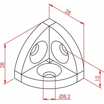 3D tisk Rohová spojka pro 3 hliníkové profily kulatá, více variant 30 mm