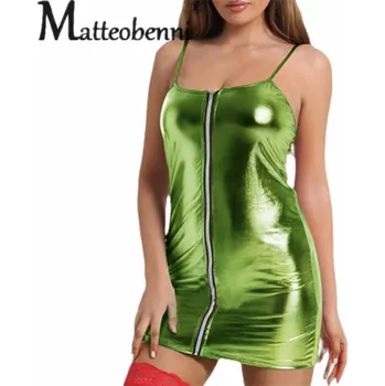 Dámské šaty Party latexové šaty se zipem Barva: Zelená, Velikost: 4XL