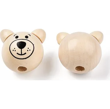 Dětské navlékací korálky Korálky dřev., hlavička MEDVÍDEK, 2,7x2,8 cm, 1 kus