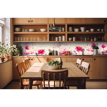 Fototapeta DIMEX | Fototapeta do kuchyně Vintage makové pole KI-420-218 | 420 x 60 cm | krémová, červená, černá + Samolepicí fototapeta za kuchyňskou linku DIMEX Vintage makové pole v šíři 420 cm