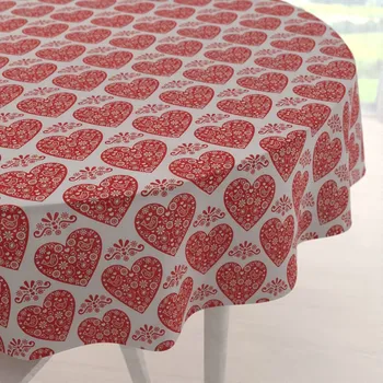 ubrus Dekorační kulatý ubrus PML-094 Červená srdce na bílém Ø 100 cm