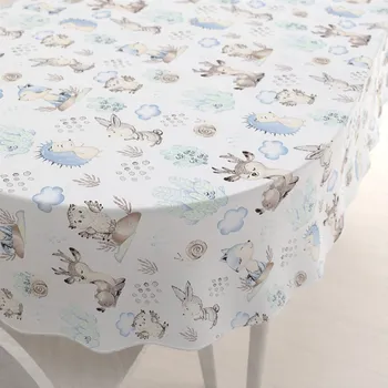 ubrus Dětský bavlněný oválný ubrus Sandra SA-478 Lesní zvířátka v borůvčí na bílém 60x100 cm