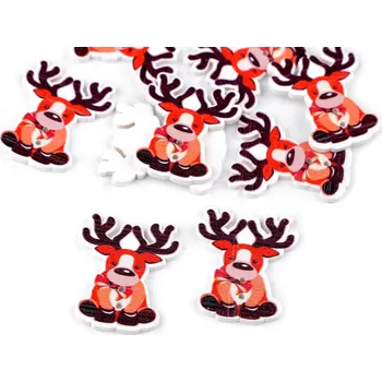 Knoflík Dřevěný dekorační knoflík vánoční - červená světlá sob (10 ks)