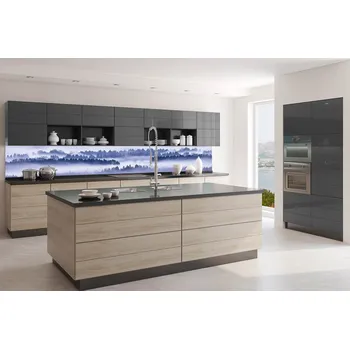 Fototapeta DIMEX | Fototapeta do kuchyně Mlha mezi stromy KI-350-195 | 350 x 60 cm | šedá, modrá, černá + Samolepicí fototapeta za kuchyňskou linku DIMEX Mlha mezi stromy v šíři 350 cm