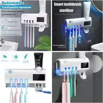 Koupelnový nábytek Držák zubních kartáčků s dávkovačem zubní pasty a UV sterilizátorem