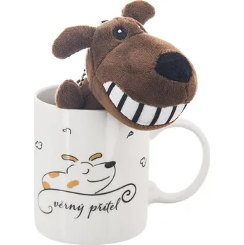 Porcelánový hrnek s plyšovým přívěskem PEJSEK, 390 ml