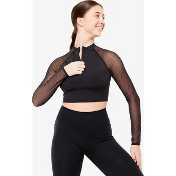 DOMYOS Dámský Crop-top s dlouhým rukávem na moderní tanec 34 ČERNÁ