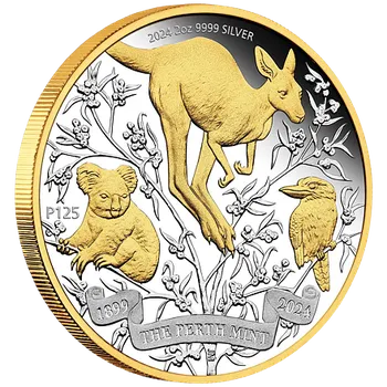 Stříbrná mince 125th Anniversary Perth Mint 2 Oz 2024 Gilded PROOF