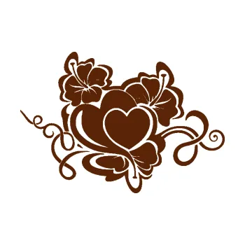 Samolepící dekorace SAMOLEPKA Květina dekor 048 levá ibišek a srdce (15 - hnědá) NA AUTO, NÁLEPKA, FÓLIE, POLEP, TUNING, VLASTNÍ TEXT, TISK, AUTOSAMOLEPKY.cz, POLEPY, OBRÁZEK, LOGO, SAMOLEPKY