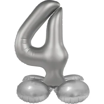 Folat Balónek fóliový samostojný číslo 4 Měsíční stříbro, saténový lesk 41 cm