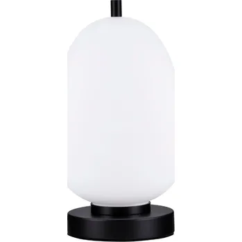Lampička Opálově bílá skleněná stolní lampa Nova Luce Lato s černou podstavou 28 cm