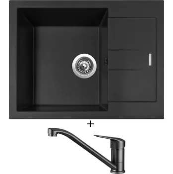 Granitový dřez Granitový dřez SET Sinks AMANDA 650 pureblack + Deante NEO BORO BMO N60M černá matná