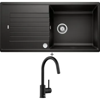 Granitový dřez SET Blanco ZIA XL 6 S černá + excentrické ovládání + Blanco MIDA-S černá matná 526653