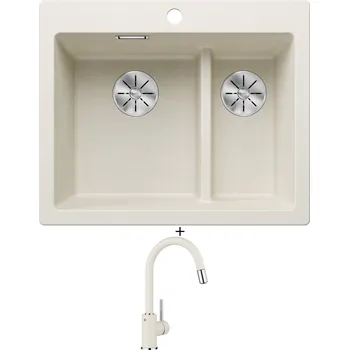 Granitový dřez Granitový dřez SET Blanco PLEON 6 SPLIT bílá soft 527139 + Blanco MIDA-S bílá soft 526968