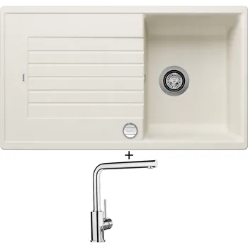 Kuchyňský dřez Granitový dřez SET Blanco ZIA 45 SL bílá soft + excentrické ovládání + Blanco MILA chrom 519414