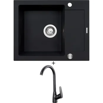 Granitový dřez Granitový dřez SET Pyramis MIDO (62x50) 1B 1D černá matná + Deante NEO BORO BMO N62M černá matná