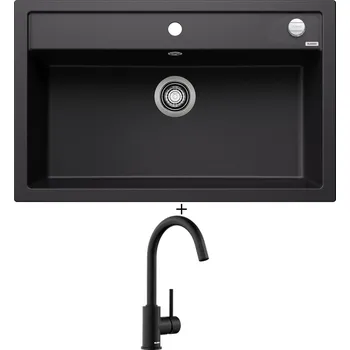 Granitový dřez SET Blanco DALAGO 8 černá s excentrem 525877 + Blanco MIDA černá matná 526649