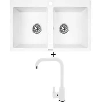 Granitový dřez Granitový dřez SET Pyramis SPARTA (78x50) 2B bílá + Pyramis SILVIO bílá