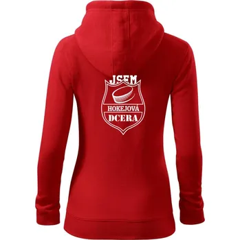Dámská mikina Hokejová dcera - puk - Dámská mikina trendy zipper s kapucí - L ( Červená )