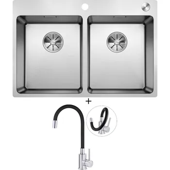 Nerezový dřez Nerezový dřez SET Blanco ANDANO 340/340-IF/A nerez hedvábný lesk s excentrem PushControl 525248 + Deante NEO LUNO BOC B720 nerez