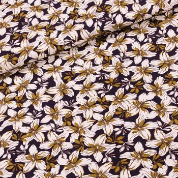 Šatovka viskózová 3176-006, béžové květy na temně fialové, š.140cm (látka v metráži)