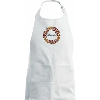 Kuchyňská zástěra Ženich a nevěsta - sušené květy věneček (Pecka design) - Dámská zástěra na vaření - Univerzální velikost ( Bílá )