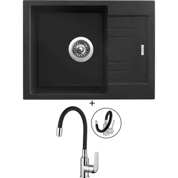 Kuchyňský dřez Granitový dřez SET Sinks RAPID 580 granblack + Kuchinox ELZA BKE 761D chrom/černá
