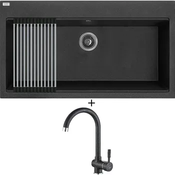 Granitový dřez Granitový dřez SET Laveo TAU SBT 7109 černá + Rolovací odkapávač + Laveo LETE BQX 768D černá