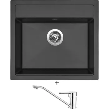 Kuchyňský dřez Granitový dřez SET Sinks SOLO 560 pureblack + Deante CORIO BFC 060M chrom