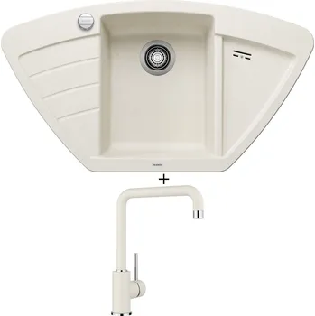 Granitový dřez Granitový dřez SET Blanco ZIA 9 E bílá soft + excentrické ovládání + Blanco MILI bílá soft 527461