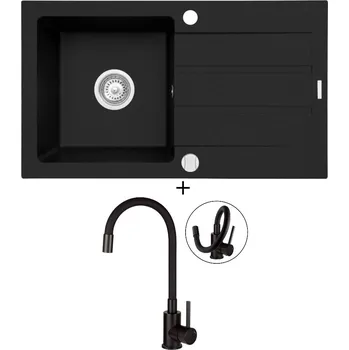 Granitový dřez Granitový dřez SET Pyramis ATHENA (76x44) 1B 1D černá matná + Deante NEO LUNO BOC N72M černá matná