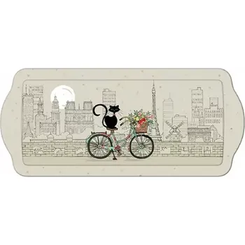 Velký tác, podnos BUG ART Kočka na kole u Eifelovky (Podnos s kočkou, kočka)