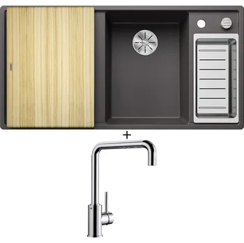 Granitový dřez Granitový dřez SET Blanco AXIA III 6 S šedá skála s excentrem + dřevěná krájecí deska 523463 + Blanco MILI chrom 519413