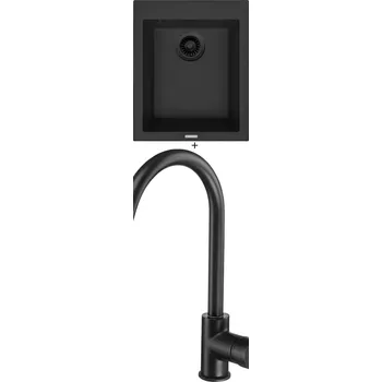 Granitový dřez Granitový dřez SET Sinks CUBE 410 černá edice + Deante MILIN B62M černá matná