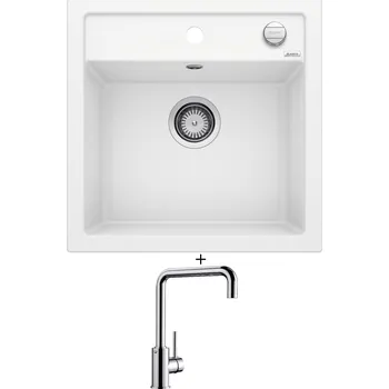 Kuchyňský dřez Granitový dřez SET Blanco DALAGO 5 bílá s excentrem 518524 + Blanco MILI chrom 519413