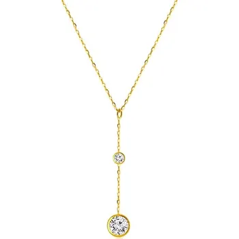 Náhrdelník Náhrdelník ve žlutém 14K zlatě - dva blýskavé zirkony čiré barvy v lesklé objímce