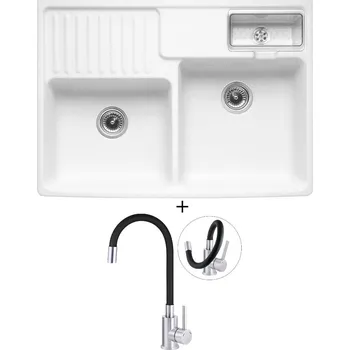 Keramický dřez Keramický dřez SET Villeroy &amp; Boch Double 895.2 keramika bílá + Deante NEO LUNO BOC B720 nerez