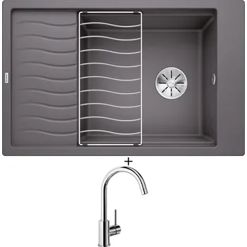 Kuchyňský dřez Granitový dřez SET Blanco ELON XL 6 S šedá skála 524845 + odkapová mřížka + Blanco MIDA chrom 517742